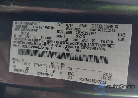 2015 Ford Escape Titanium from USA, damaged, VIN 1FMCU9J90FUA13945